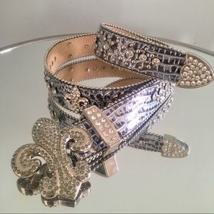 CUSTOM FLEUR DE LI RHINESTONE LEATHER BELT